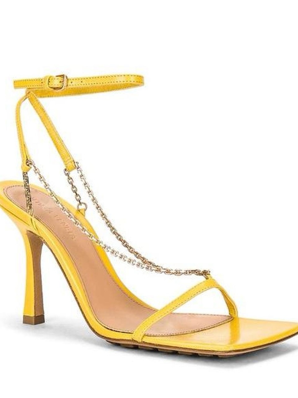 Bottega Veneta Yellow Strappy Stiletto Sandals with Chain